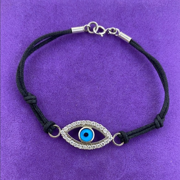 💛 Classic 925 Evil Eye Black Bracelet with CZ - Picture 1 of 5